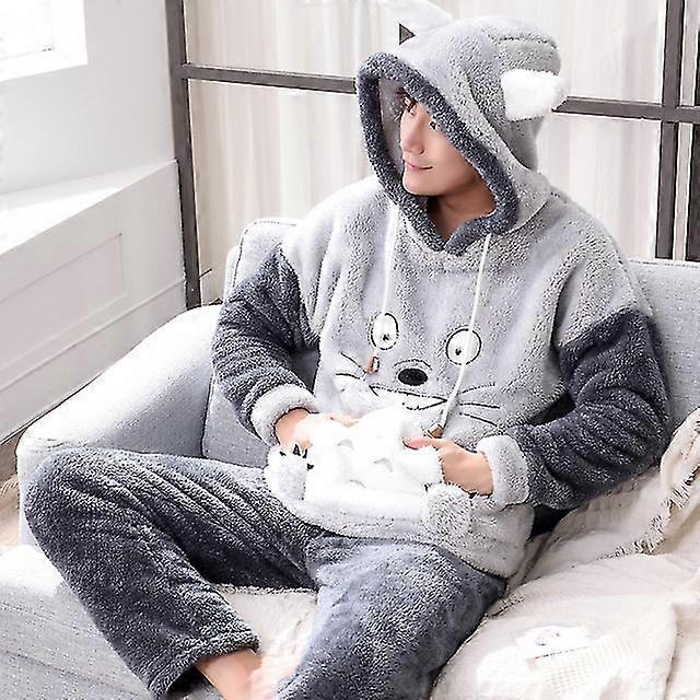 Søte pyjamas for menn Tykke plysj fleece pyjamas sett