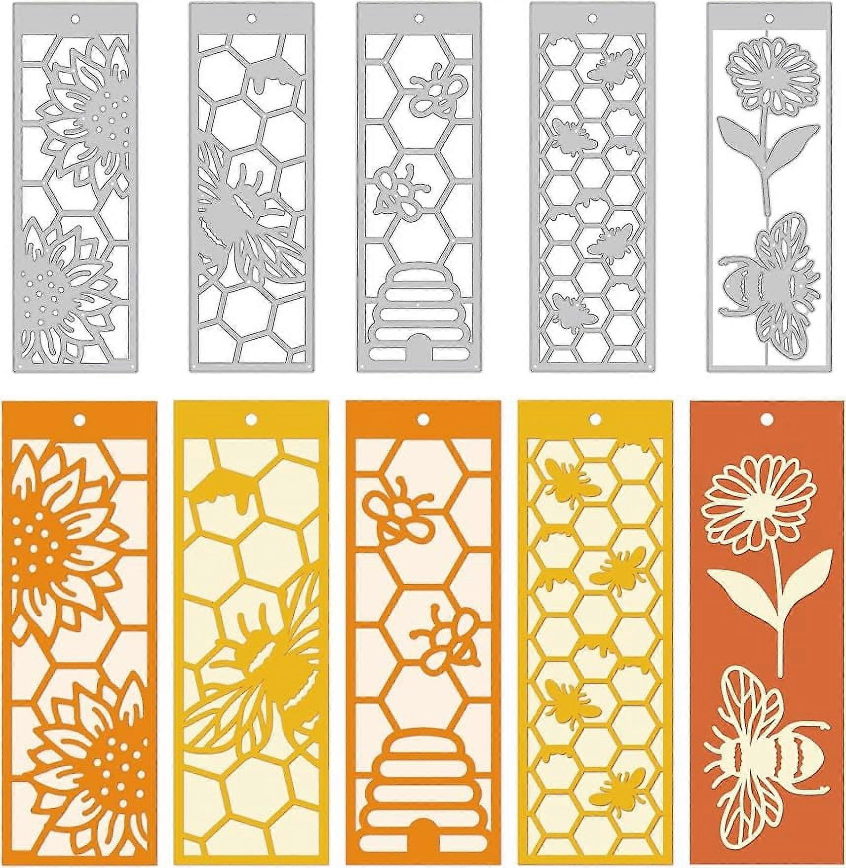 5Pcs Bee Frame Cutting Dies with Geometric Pattern Flower and Bee Elements Nature Embossing Die Cutting Stencils for DIY Scrapbooking Carbon Steel Cut