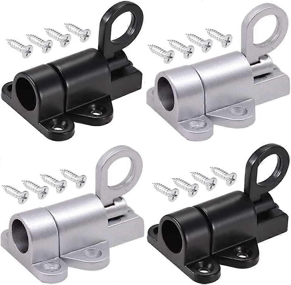 4-Piece Automatic Latches, Latching Deadbolts, Deadbolts, Spring Pop Latches with 16 Screws, (Black and Silver)