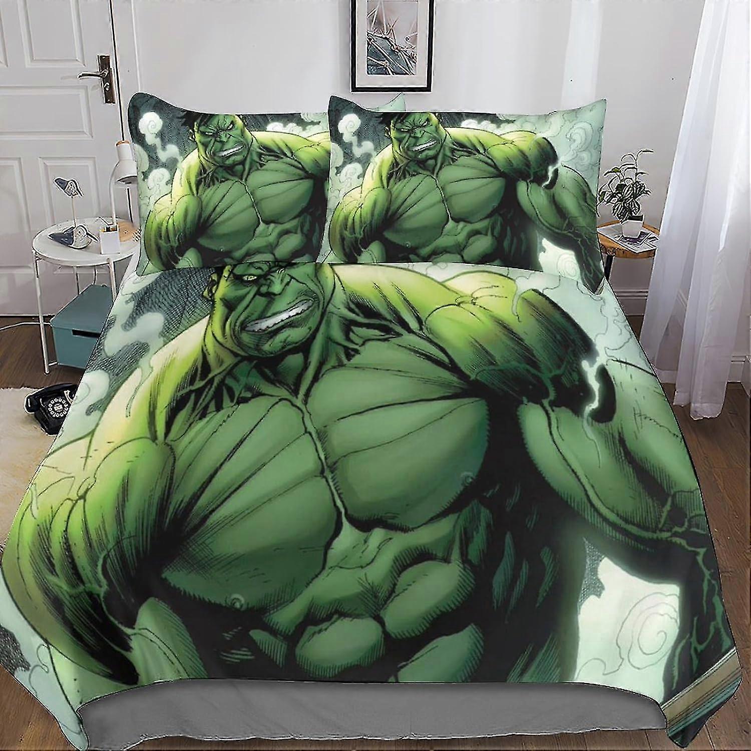 o5306 Lençóis Conjunto de Cama Tamanho Duplo Hulk Impresso Capa de Edredão Super Macio Hipoalergênico Microfibra Capa de Colcha com Fronha com Zipee