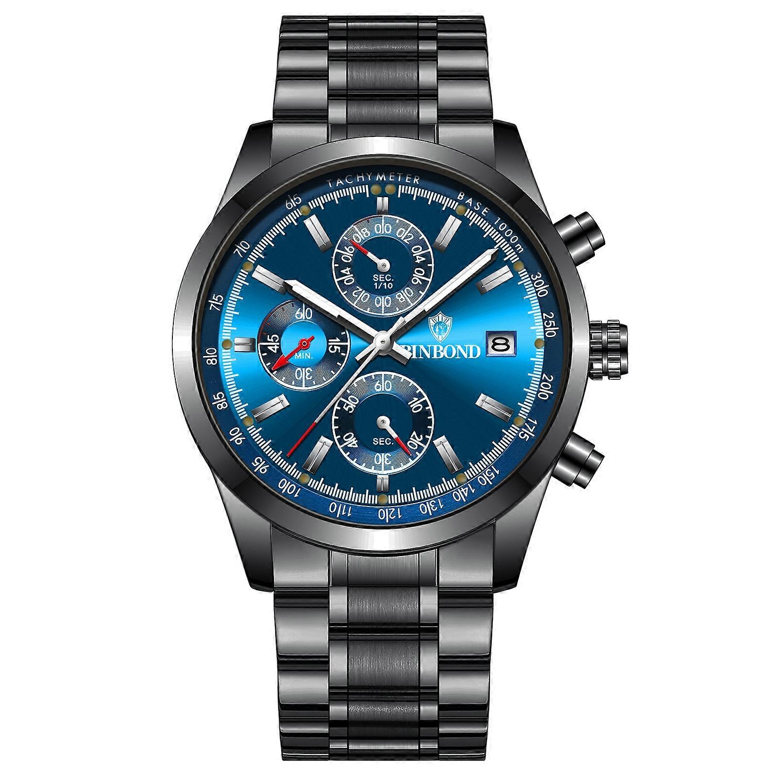 BINBOND B6022 Quartz Watch Black Steel-Blue