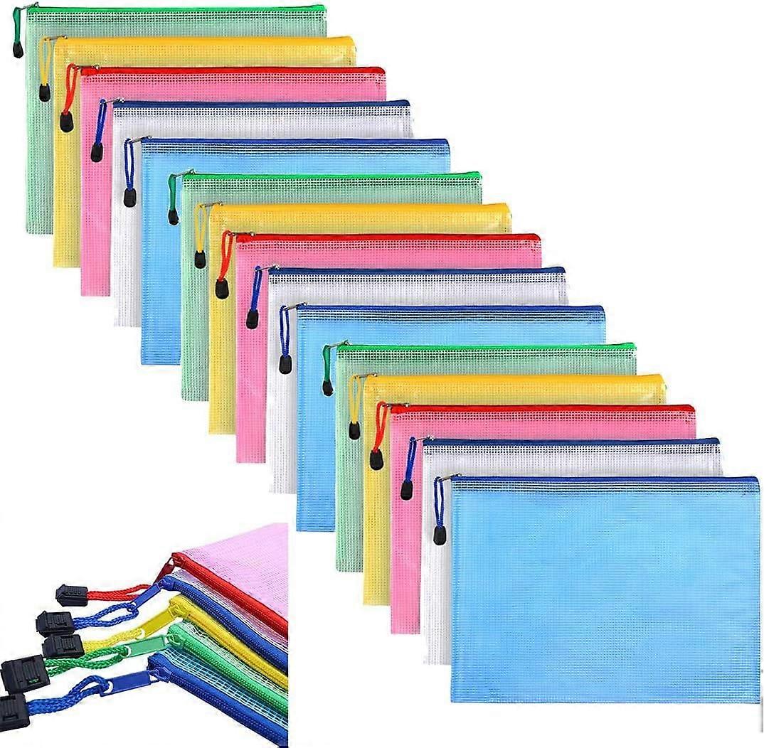 Plastic Portefeuilles A4, 15 stuks A4 Documentenmap Dossier Rits Zakken Plastic Zakken