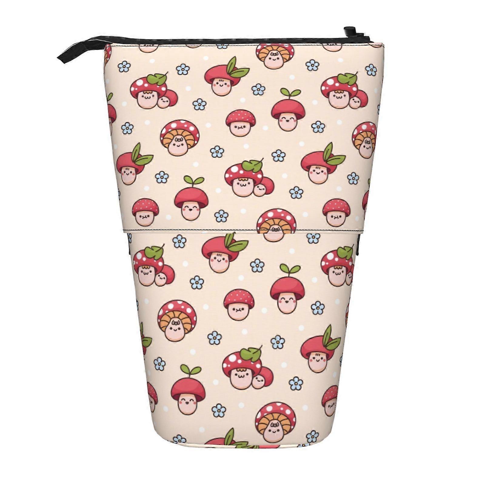 Cute Strawberry Mushroom Pattern Pencil Case Stand Up Pencil Bag Telescopic Pencil Case With Zipper Portable Makeup Bag