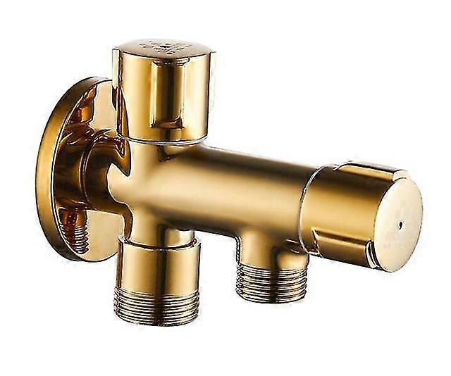Jwl G1/2 Golden One-in-two-out Three-way Angle Valve, Dual Switch Dual Control Multi-function Toilet Brass Triangle Valve Faucet