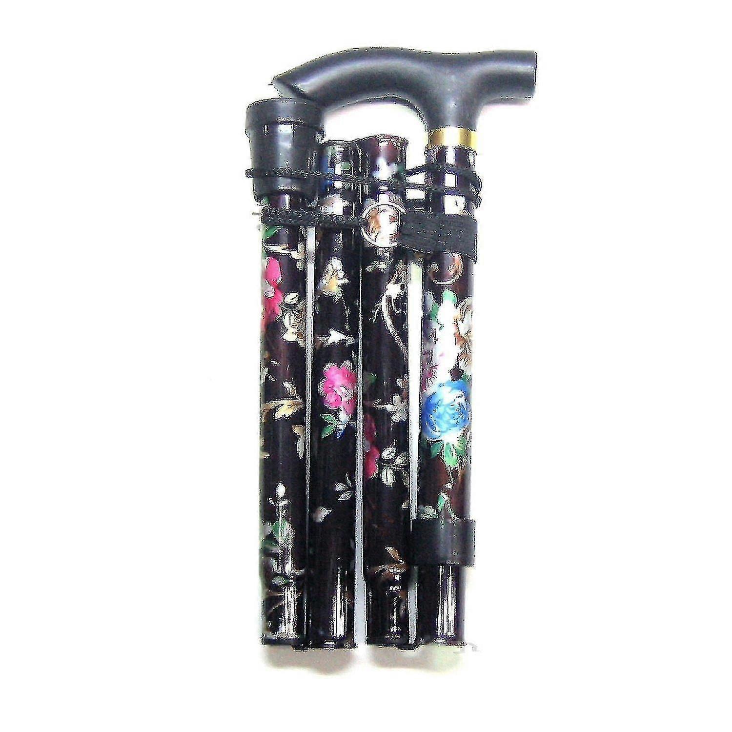 Lightweight Foldable Compact Walking Stick - Black Floral