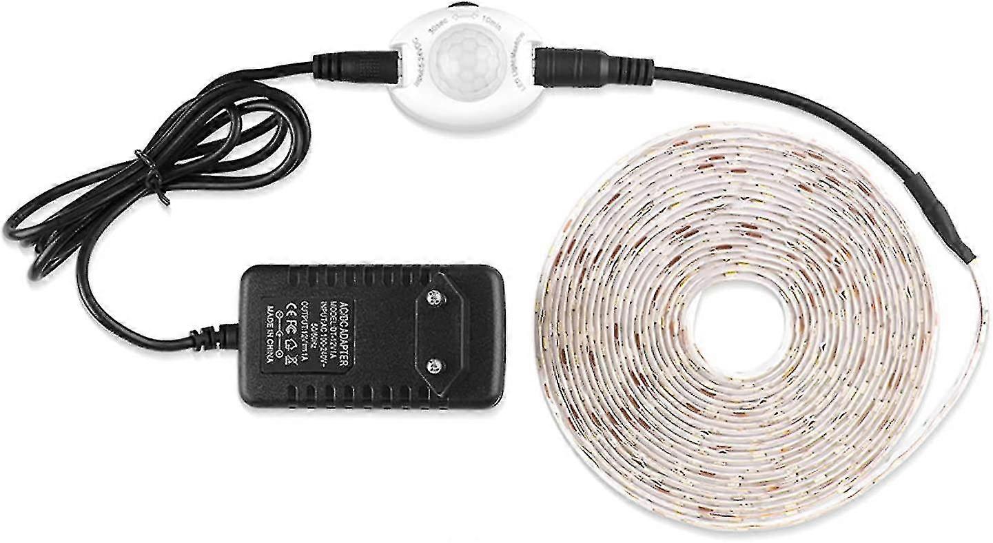 5m Warm White Led Night Light, Flexible Strip With Pir Motion Sensor