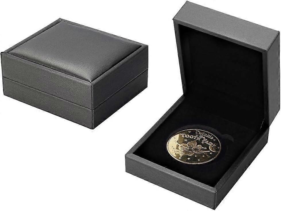 Rectangel PU Imitation Leather Coin Storage Boxes Commemorative Single Coin Gift Case with Velvet Inside Gray 8.45x7.35x3.8cm Inner Diameter: 45mm