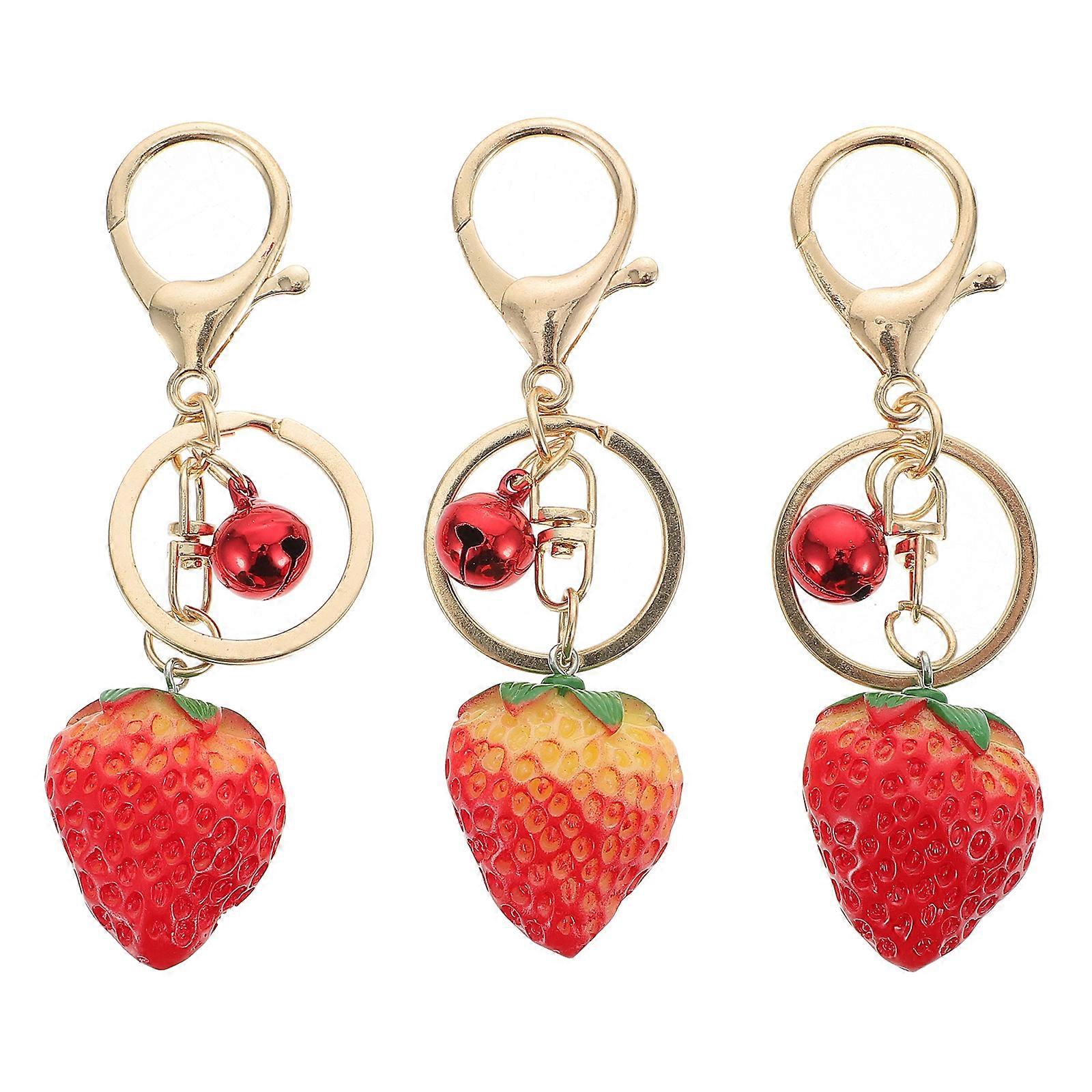 3pcs Strawberry Shape Bag Ornaments Key Chains Key Pendants (Assorted Color)