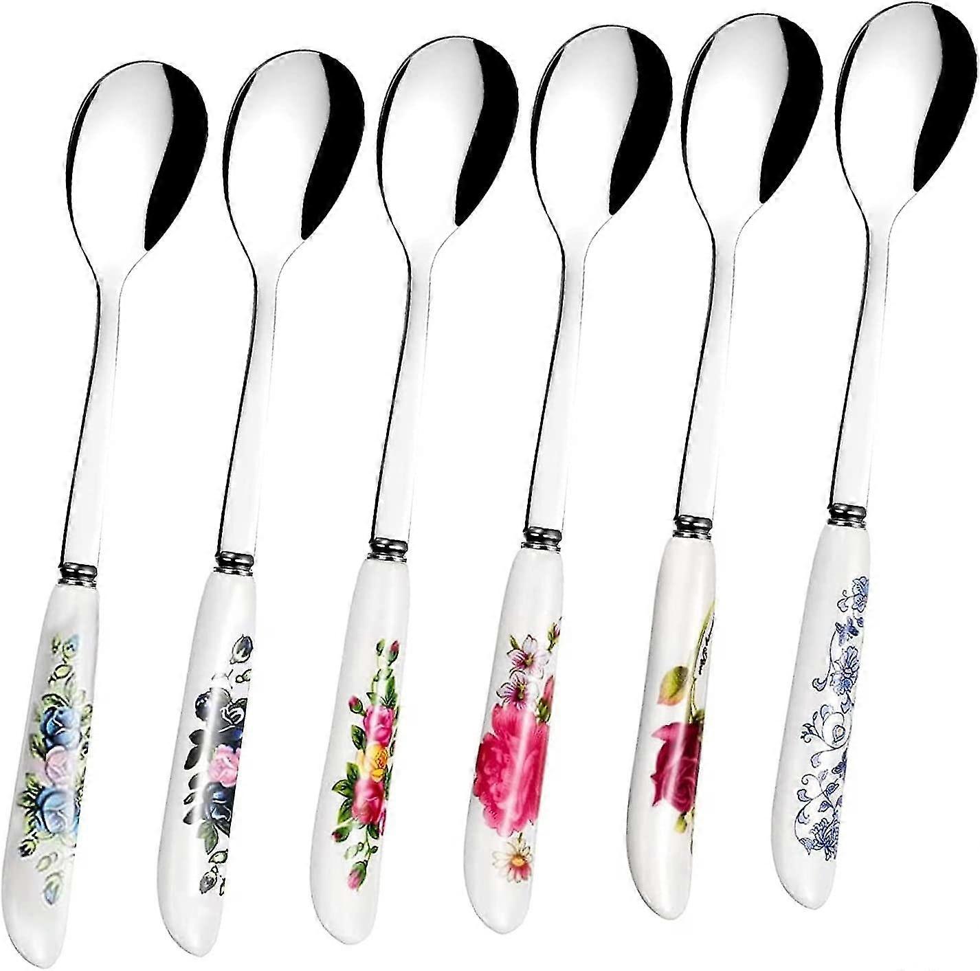 6 Pcs Chinese Flower Pattern - Coffee Spoon - Floral Handle Tea Spoon Tableware For Kitchen Ksi