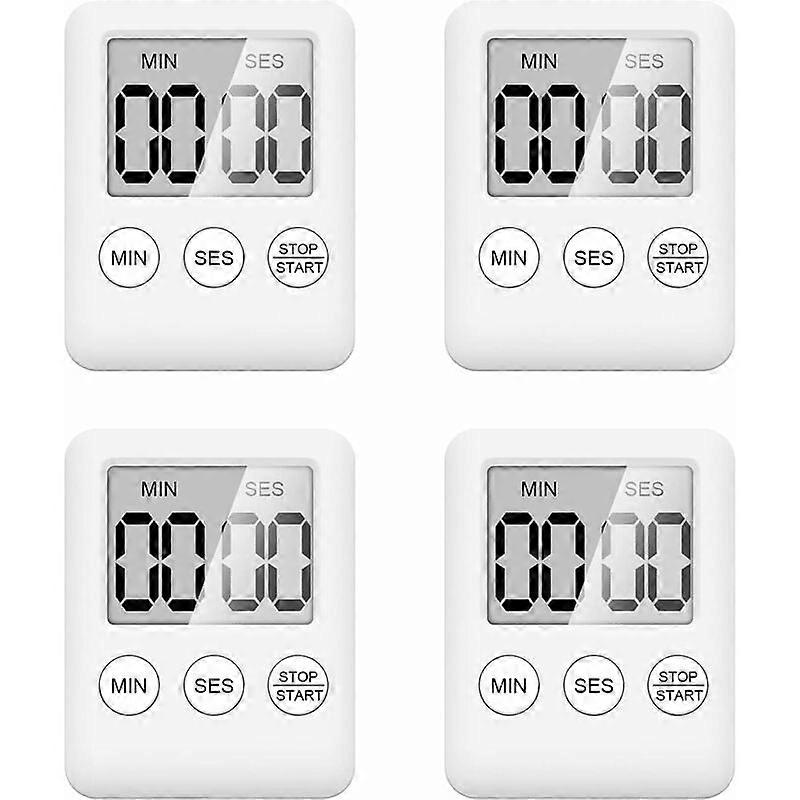4 Pack Kitchen Timers - Digital Timer with Magnet - Countdown Timer for Cooking, Fitness, Learning (White)