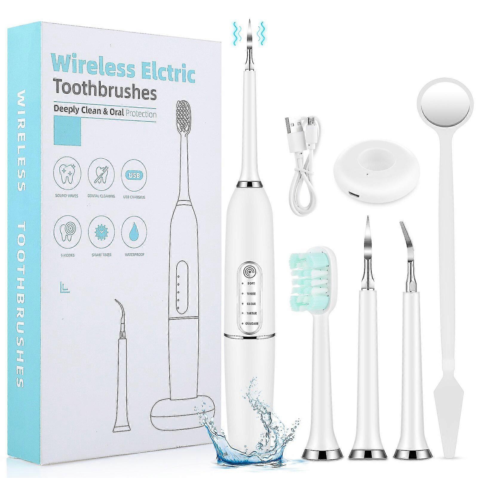 歯のクリーニングキット、ホームケアのための専門の超音波歯石除去剤、USB充電式、2つの頭および歯のクリーニングの歯のホワイトニングのための5つのモード