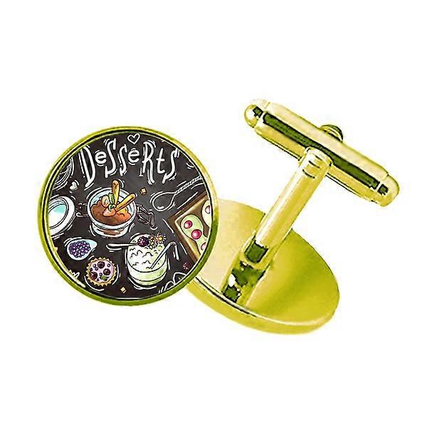 デザートチョコレートストロベリーフランススタッズビジネスメタルカフリンクスゴールデン