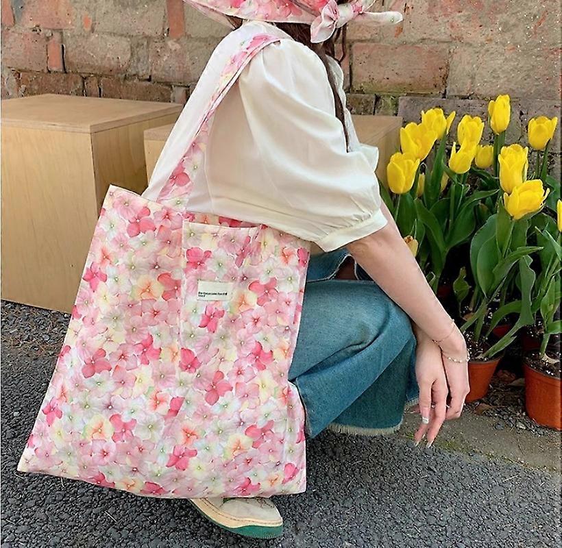 Hajanainen kukkakangaskassi, kesäinen rantakassi, ostoskassi