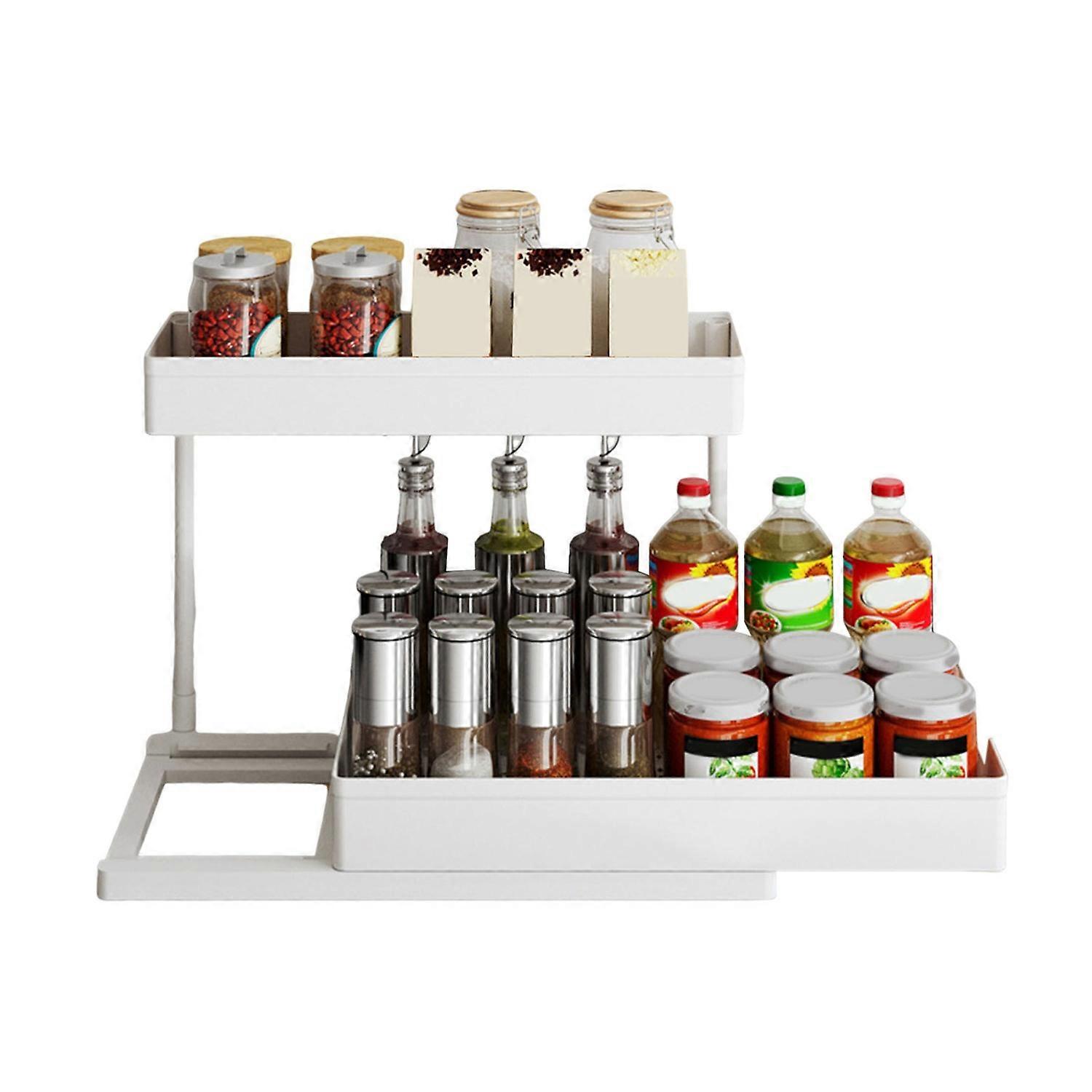 Kitchen Cabinet Pull-Out Storage Rack Under-Sink Organizer Large Capacity 2 Tier L-Shape Easy