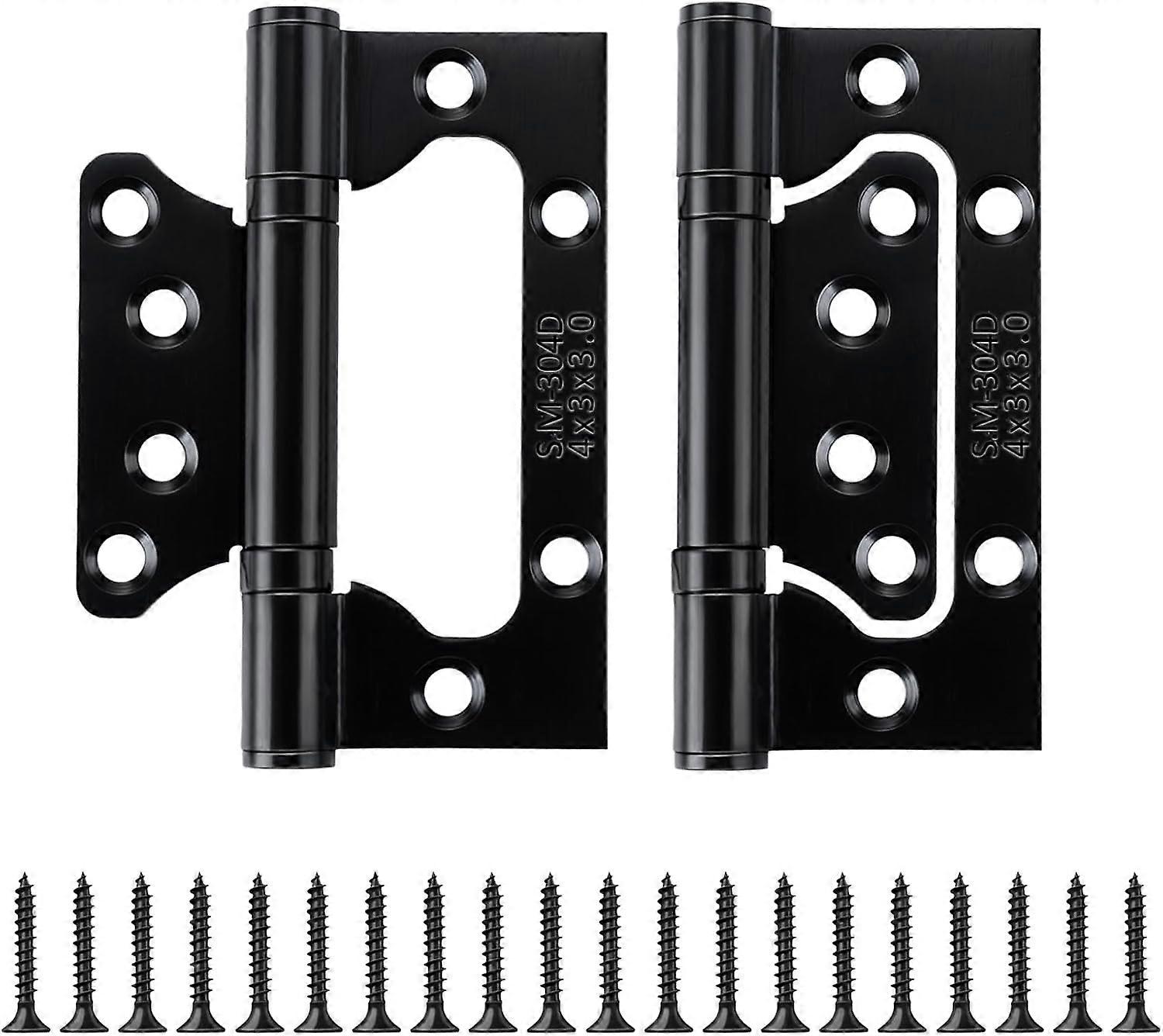2 PCS Non-Mortise Matte Black Stainless Steel Hinges Smooth Design
