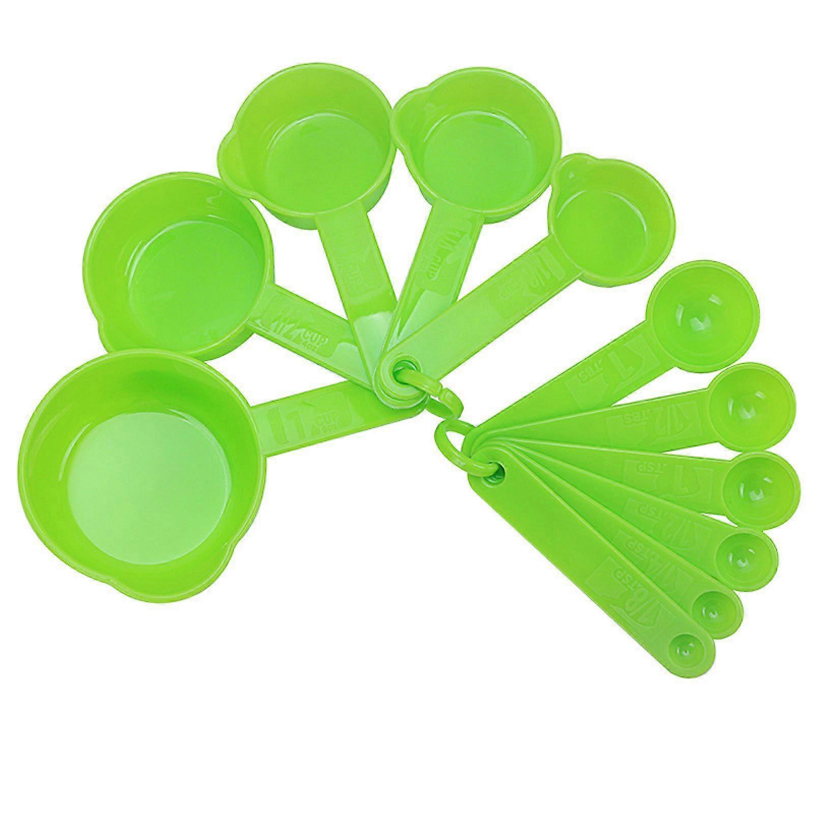 Kitchen Baking Plastic Measuring Spoon &Cups Set for Dry or Liquid (11 pcs, Green)