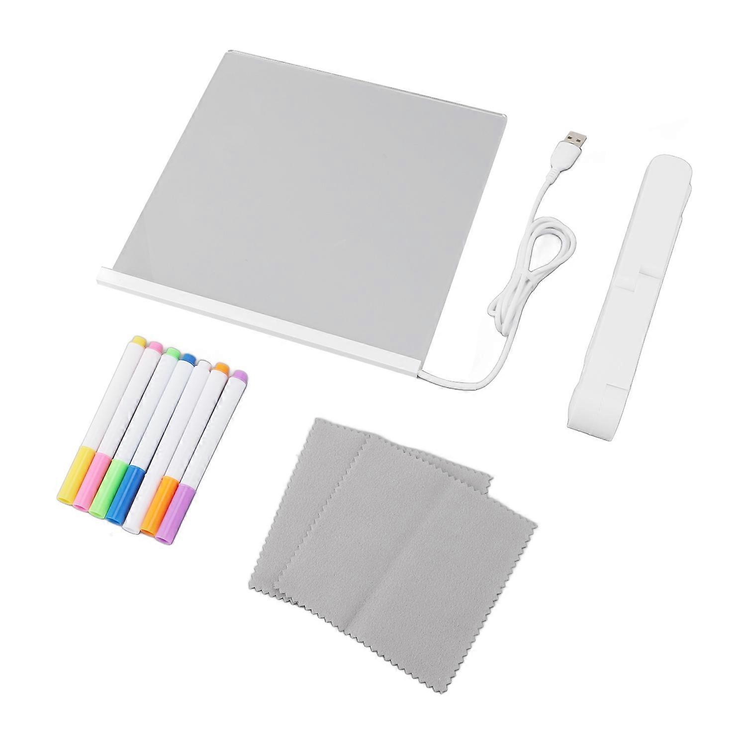 Acrylic Dry Erase Board LED Light Note Memo Board with Stand 7 Colorful Pens 2 Wiping Cloths for Wri