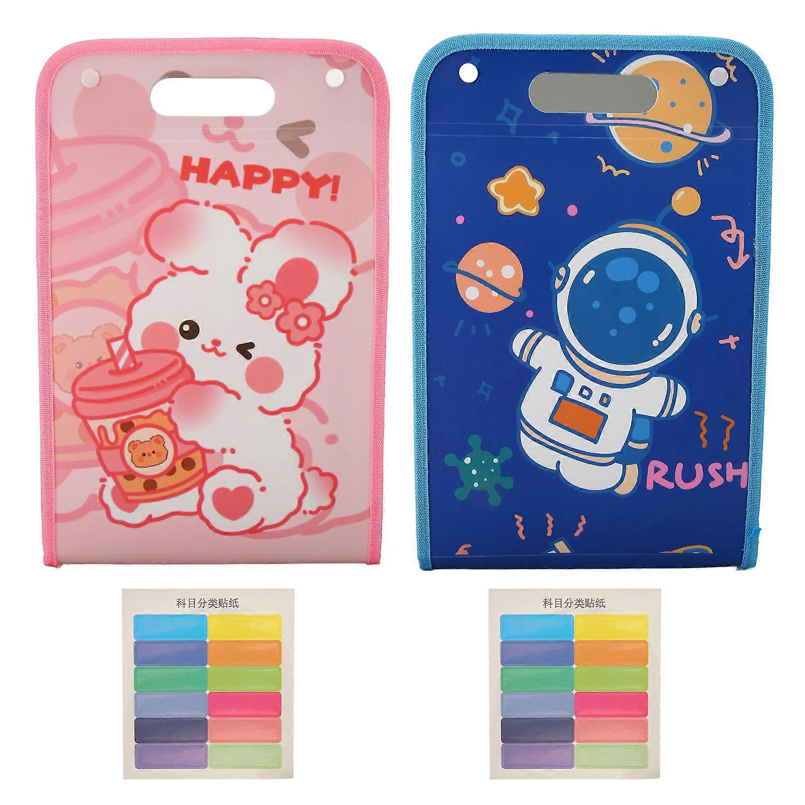 2pcs Expanding File Folder Multipurpose A4 Paper Large Capacity Cartoon 13 Pockets Accordion File Holder for School Office Pink Rabbit, Astronaut