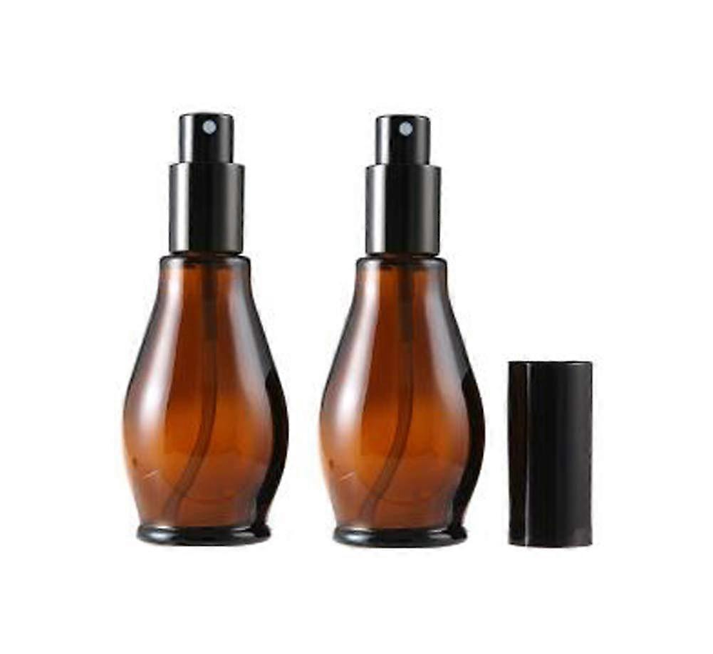 2Pcs 50ml Amber Glass Spray Bottle with Fine Mist Sprayer, Cap, Refillable Containers for Essential Oils, Perfumes, Makeup