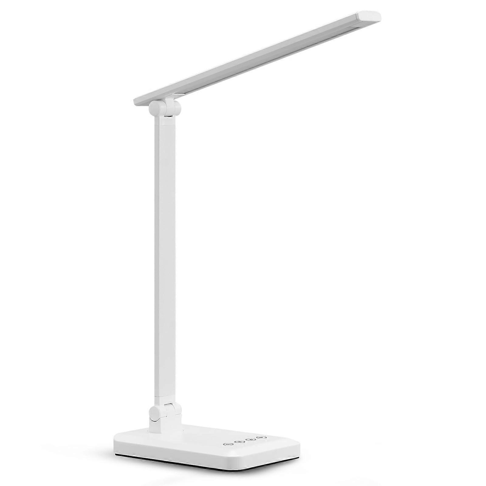 LED Table Lamp with USB Charger Port for the home office, all white flexible, 4 color temp touch control