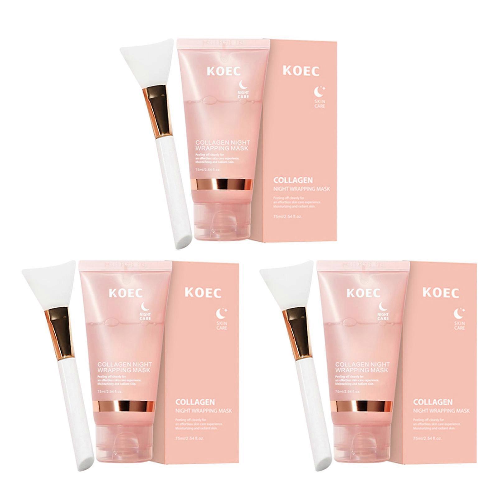 Collagen Overnight Wrapping Peel Off Facial Mask Deep Nourishing Refines Pores Mask with Brush for Women