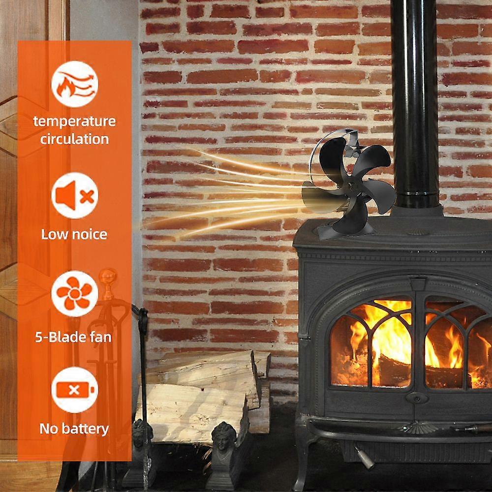 5 Blades Heat Powered Stove Fan Fireplace Fan Quiet Operation Circulating Warm Air No Battery Required for Wood Burning Stove Red&Green