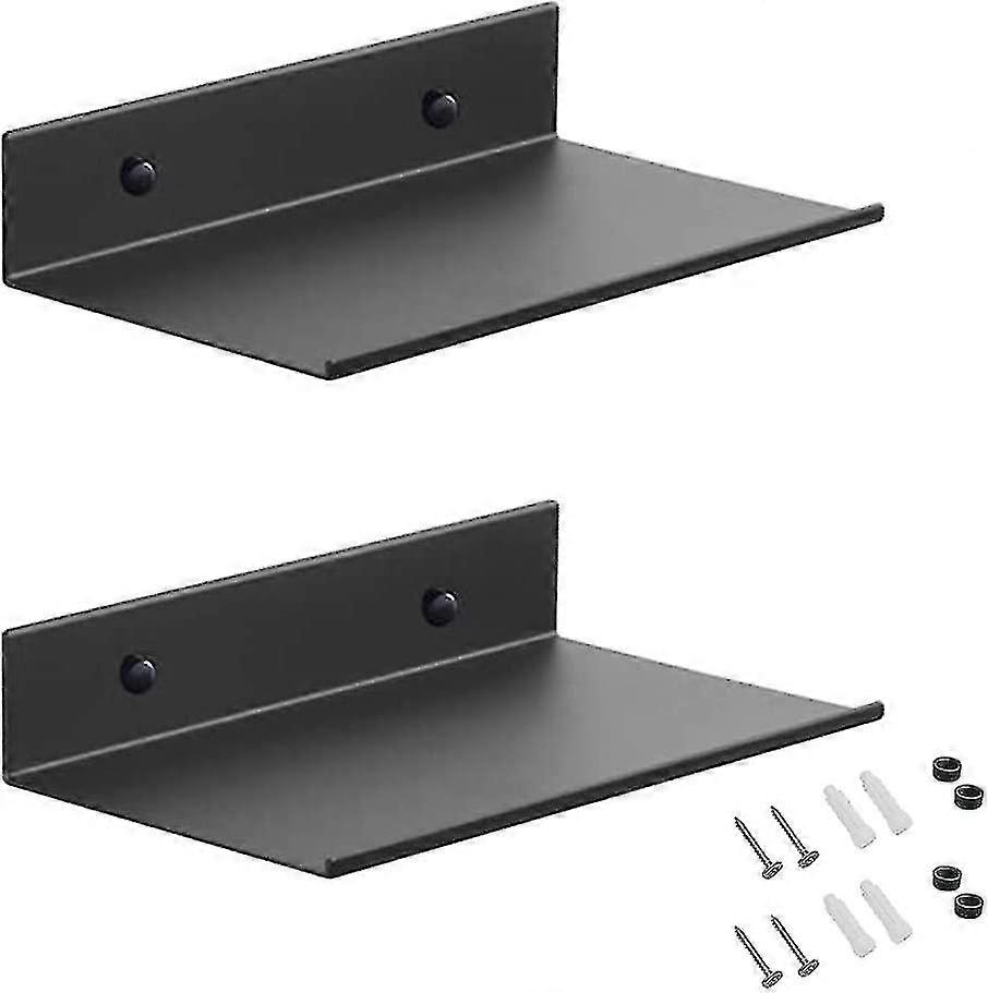 2-Piece 20cm Black Floating Wall Shelves Rectangular Wall-Mounted