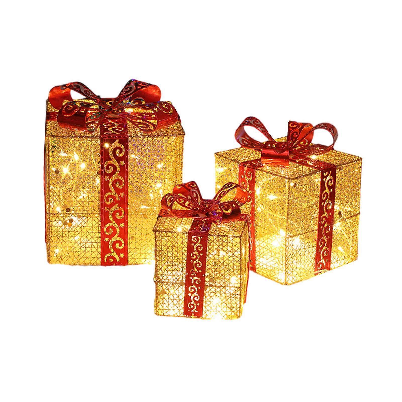 3Pcs Christmas Lighted Gift Boxes Decorations Decorative Christmas Glowing for