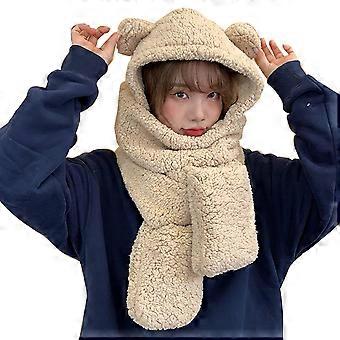 3 in 1 Women Hats Gloves Scarf Sets Winter Plush Beanie Autumn Warm Adult Scarf Glove Hat Warmth Gift for Girlfriend  Gray