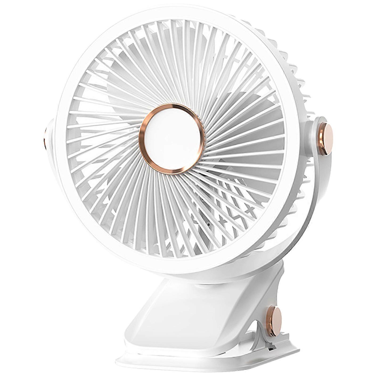 Quiet Desk Fan USB/Battery Powered Clip on Fan Small Fan with Night Lamp Strong Clamp 3 Speed Angle Adjustment White