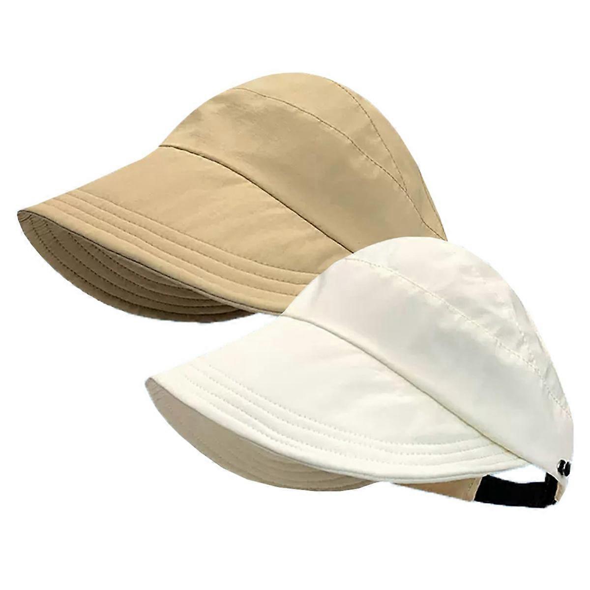 Women's Large Brim Empty Top Sun Hat, UV Protection,White & Khaki