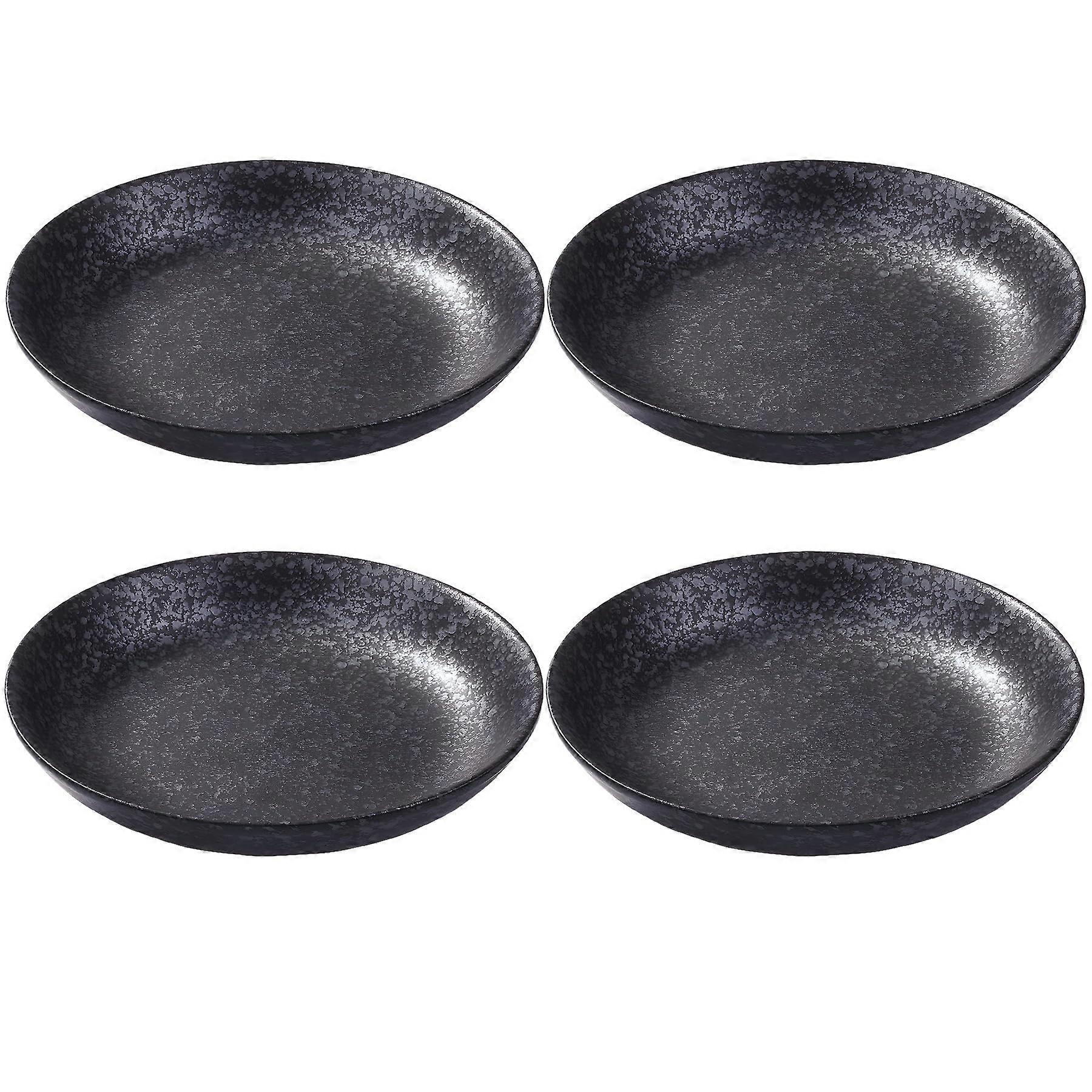 4 Set Black Ceramic Dinner Plates for Salads and Pasta 8 Inch