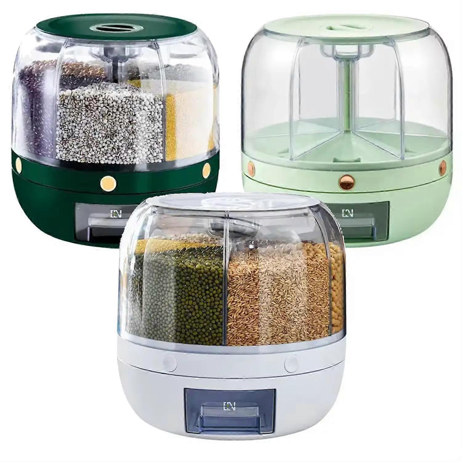 Rice Dispenser Moisture-Proof 6-Grid Rotating Food Grain Dispenser And Cereal Storage Box 10-15 Kg Capacity