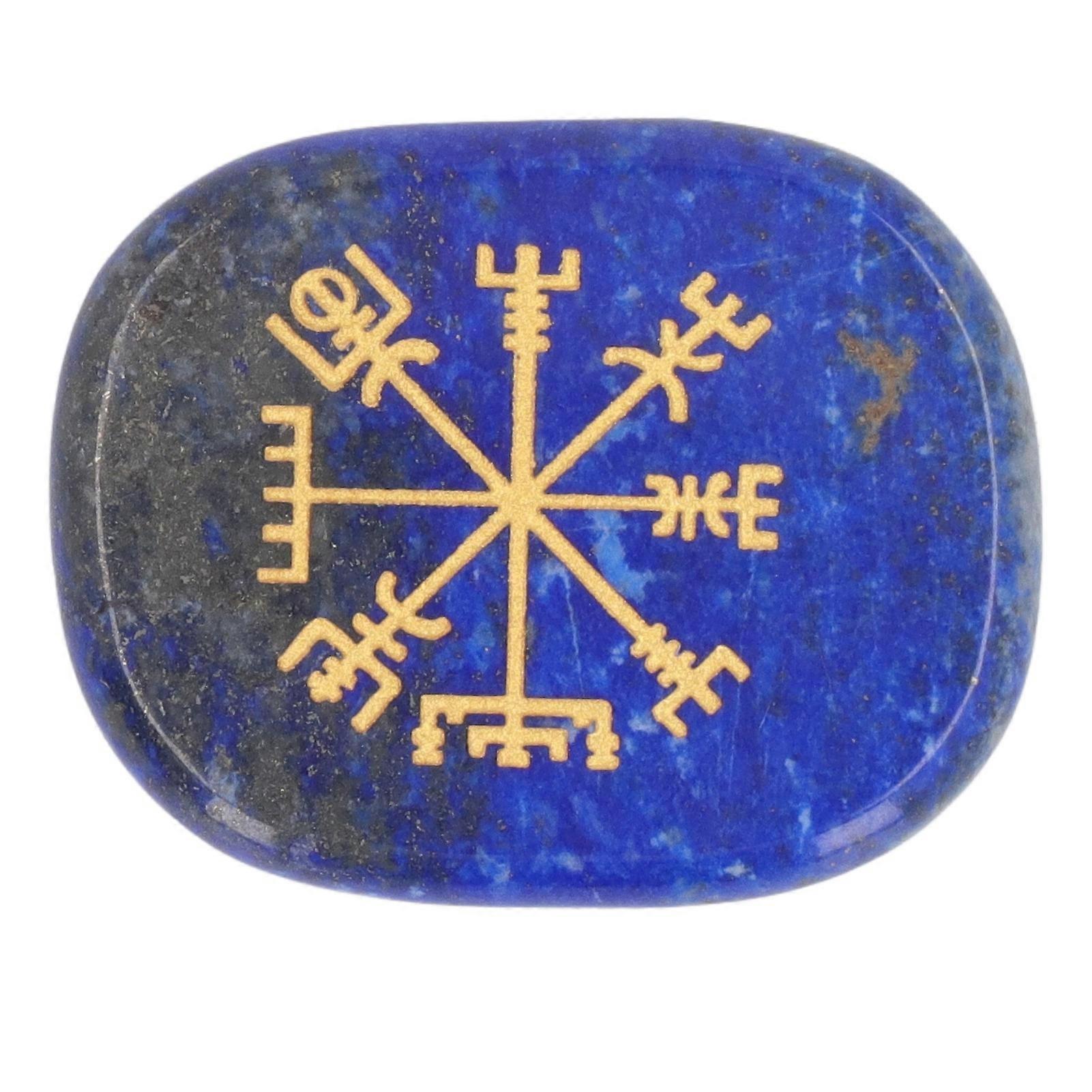 Healing Crystal Stone Engraved Nordic Vikings Symbol Stones Meditation Healing Flat Oval Symbol Stones Blue Gold