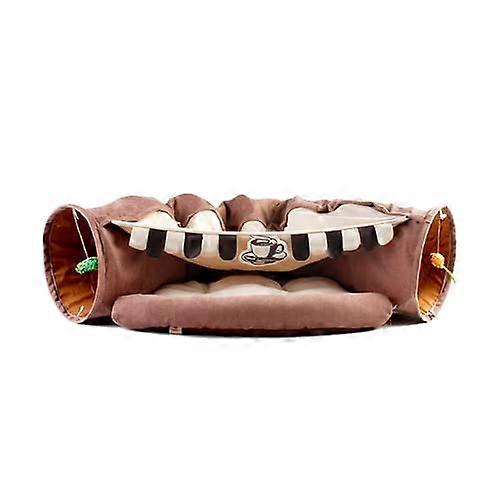 Cat Tunnel Bed Removable Washable Pet Toy Tunnel Multi-Function Dual Tunnel 2 Colors Brown Coffee Shop
