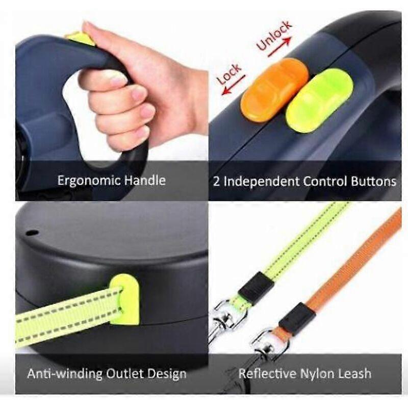 Double Retractable Leash for 2 Dogs, Dog Leash with LED Light and 3M Leash Dispenser