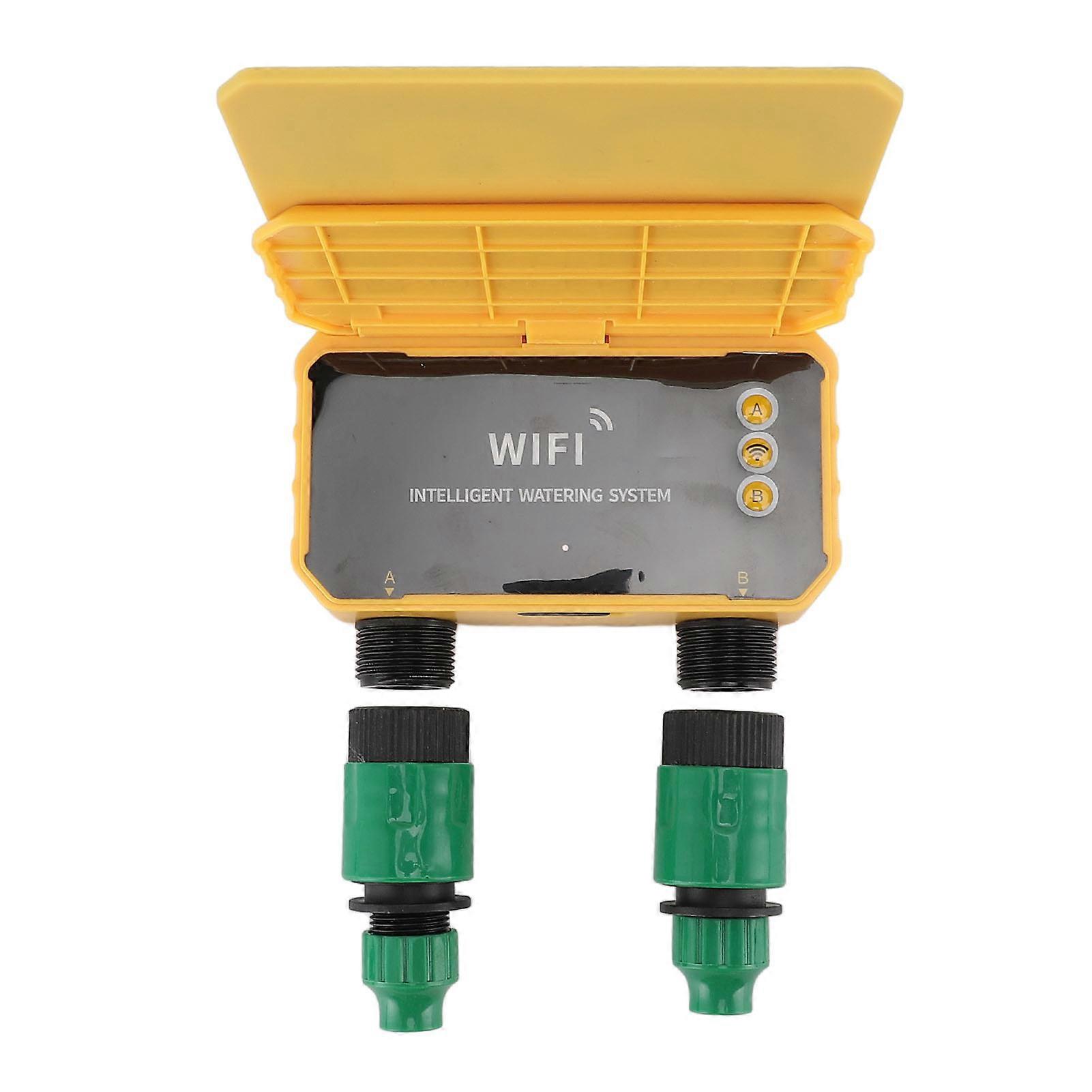 WiFi Sprinkler 2 Outlet APP Control Solar Powered Water Hose Timer with Rain Delay for Outdoor Lawn Garden