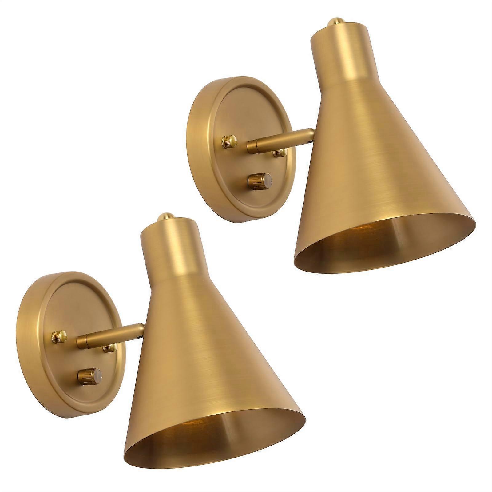 Gold Wall Sconces Set of Two, Brass Dimmable Wall Lights with Adjustable Metal Shade for Modern Bathroom and Bedroom