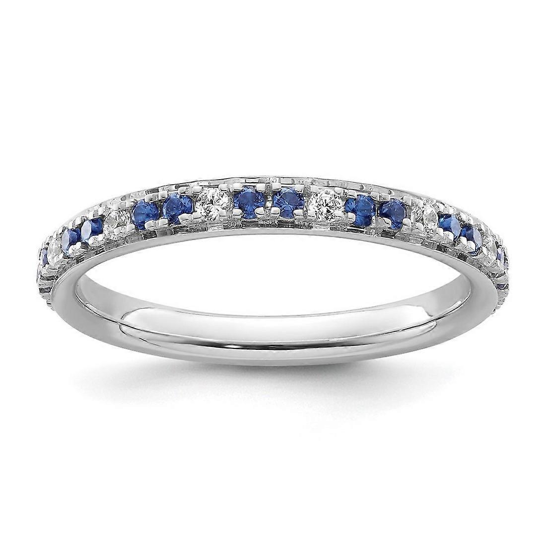 2.5mm 14k White Gold Stackable Created Sapphire and Diamond Ring-Stackable-Ring for Women - Ring Size: 5 to 8