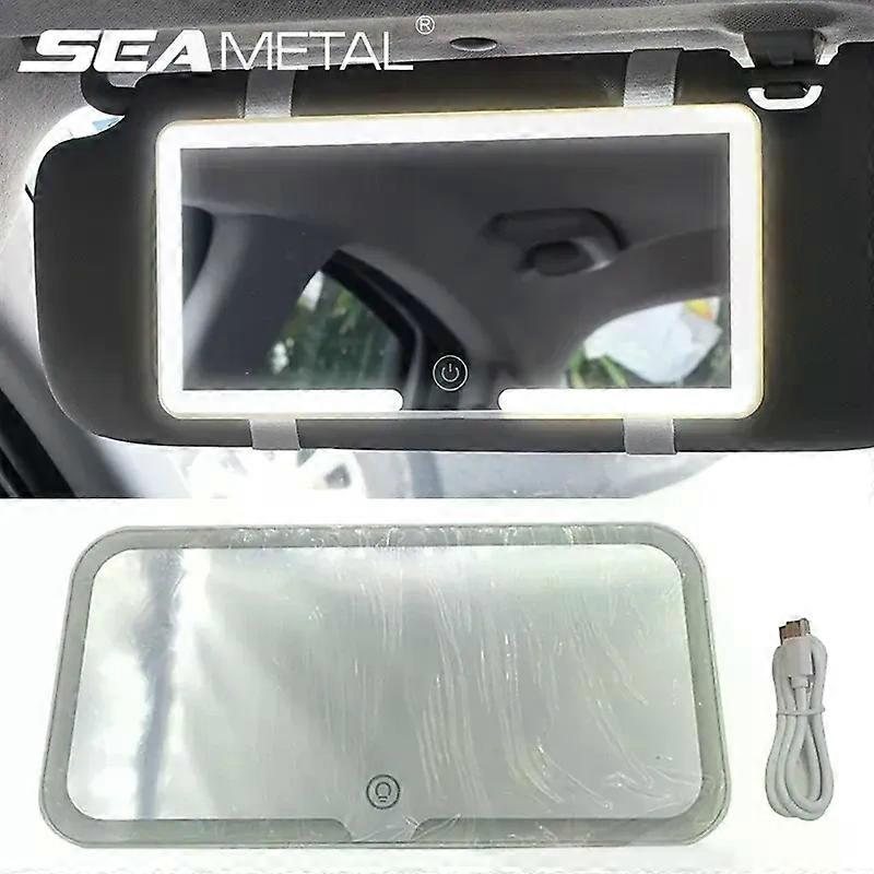 Car LED Makeup Mirror 3-Color Brightness Dimmable HD Sun Visor Plate Vanity Mirror Touch Screen Interior Make Up Mirror