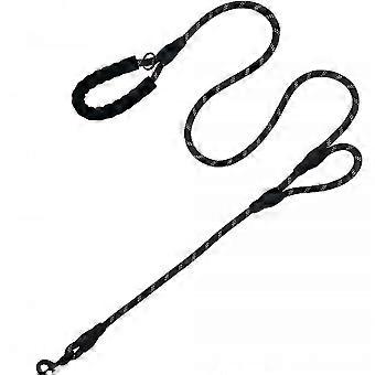 Dog Leash 6ft, Double Handle Dog Leash with Comfortable Padded and Highly Reflective Thread for Large and Medium Dog (Black)