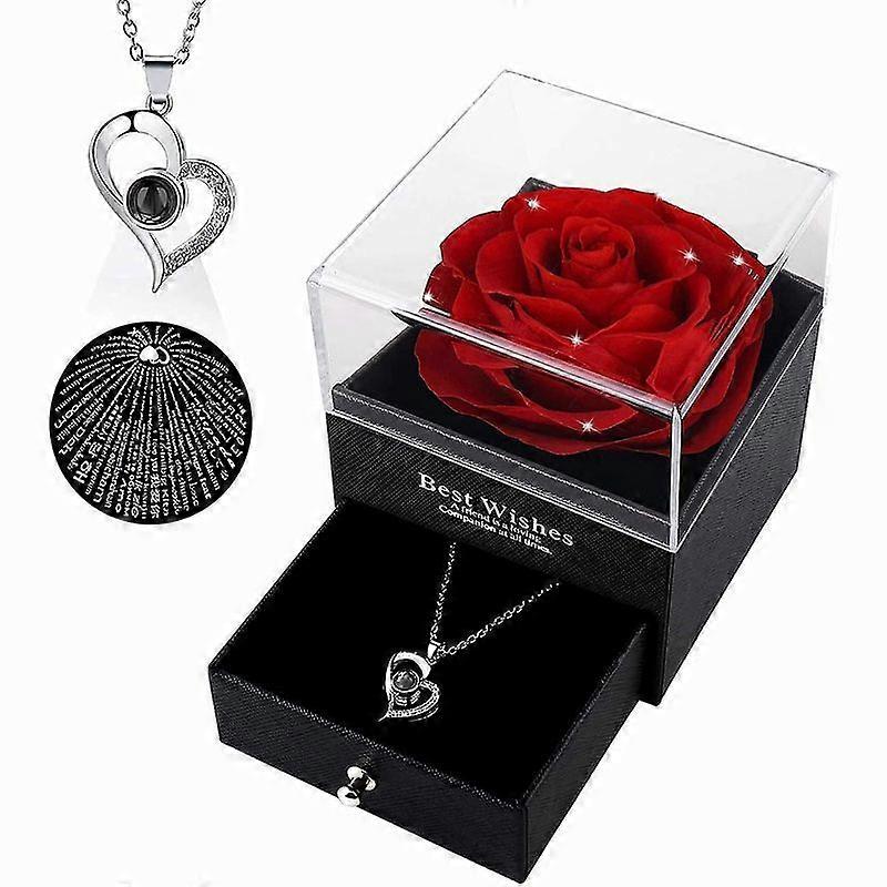 Lebanghui Preserved Rose Drawer With Necklace Rose And Silver Necklace Set Valentine Day