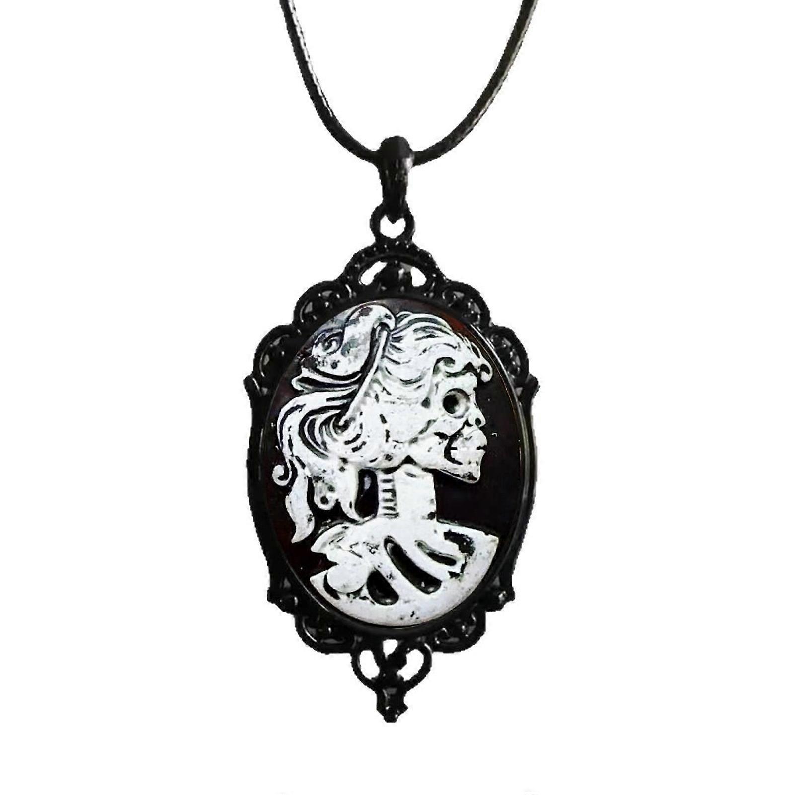 Elegant Skull Cameo Necklace With Black Alloy Frame Clavicle Chain Charm Perfect For Gothic And Punk Style Lovers