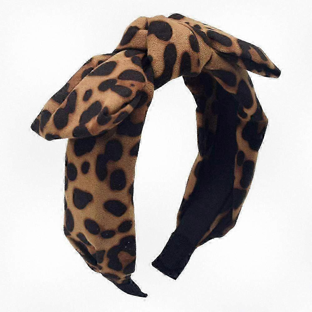 Leopard Bow Headband Bandana for Women, Knot Wide Headbands with Cheetah Bow Turban Style Hairwrap and Cloth Covered Ears Hairband for Styli