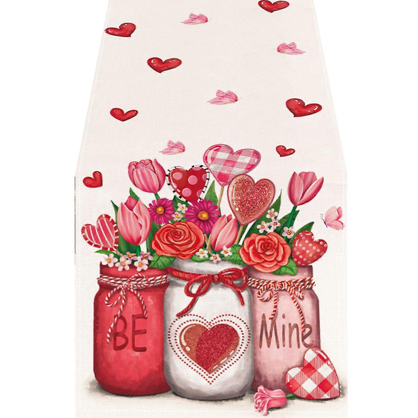 Sevgililer Günü Kalp Masa Koşucu Düğün Yemek Masası Dekorasyon Masa Koşucu Tatil Yemek Masası Masa Örtüsü 33 X183cm