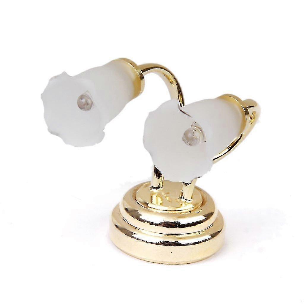 Miniature LED Double Headed Wall Lamp Light - Gold 1:12 Scale