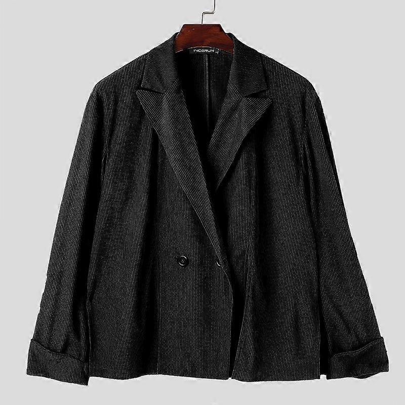 INCERUN Autumn Spring Men Notched Lapel Long Sleeve Woolen Blazer Splits Corduroy Coat