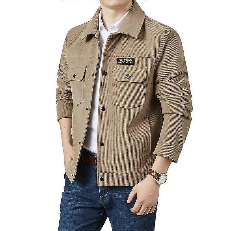 Spring and Autumn Men's Casual Jacket Long Sleeve Shirt Tooling Jacket Corduroy Multi-Pocket Lapel Retro Jacket