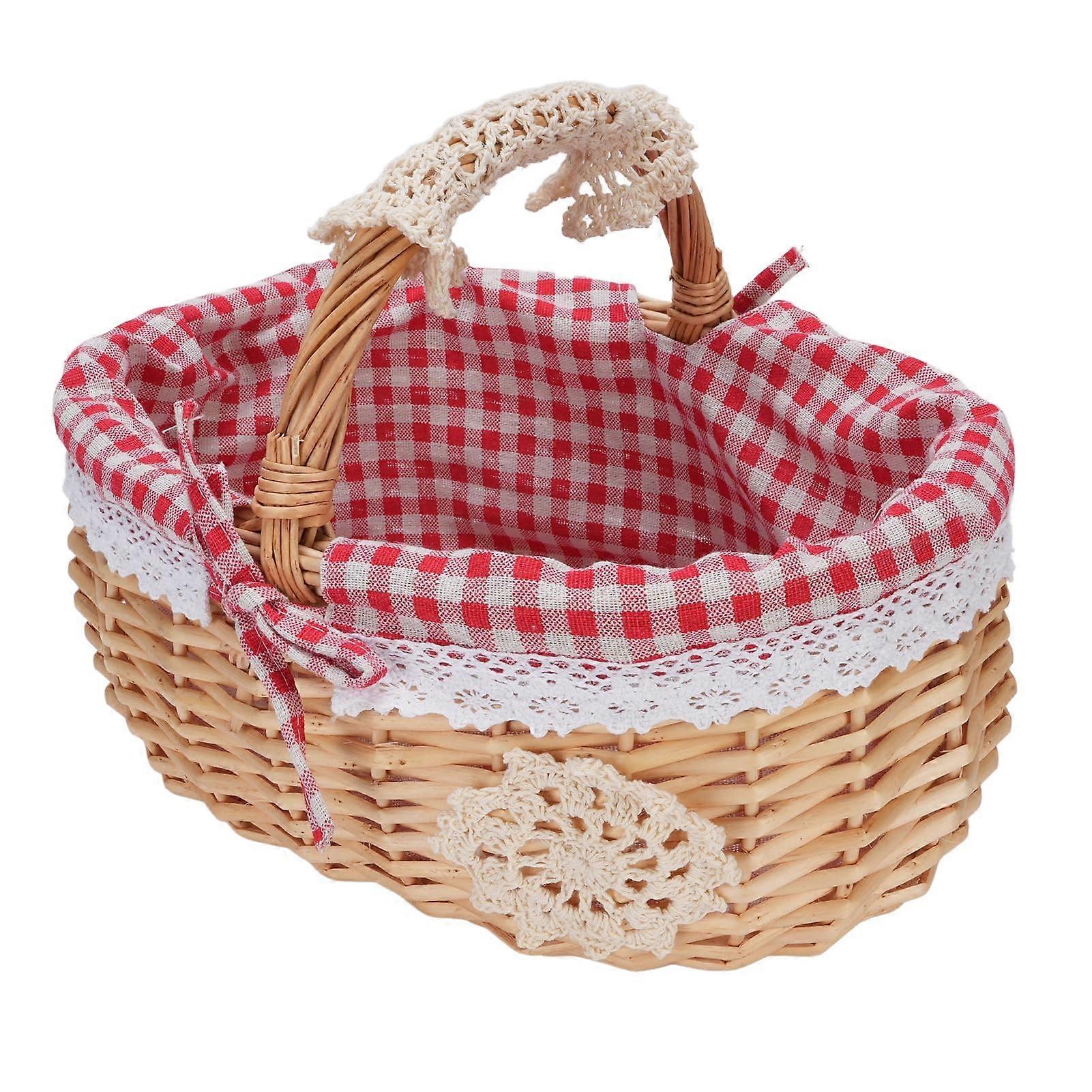 Picnic basket made of willow with removable ert, handwoven, empty picnic basket with handle for Easter, camping, wedding, gathering (Red Plaid)