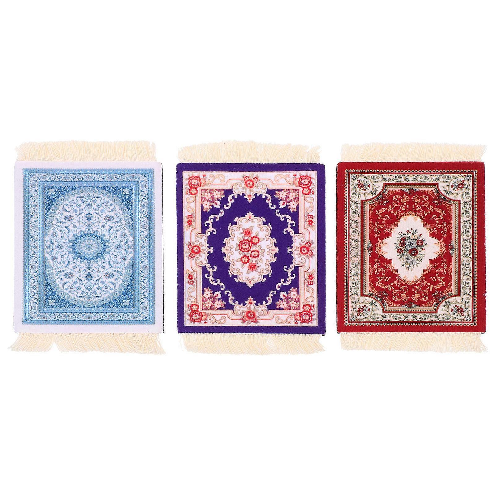 Drinking Coasters Rectangular Anti-Skidding Rubber Fiber Home Use Blue 3Pcs